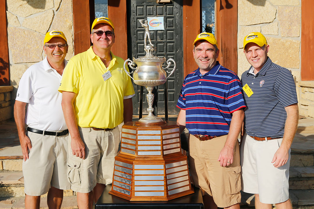 Odebolt Champions - Randy Bach of GOMACO Corporation, Owen Bolte of United Bank of Iowa, Dan Murfey of Associated Construction Publications, and Blake Driskell of Gerdan Slipforming, Inc.