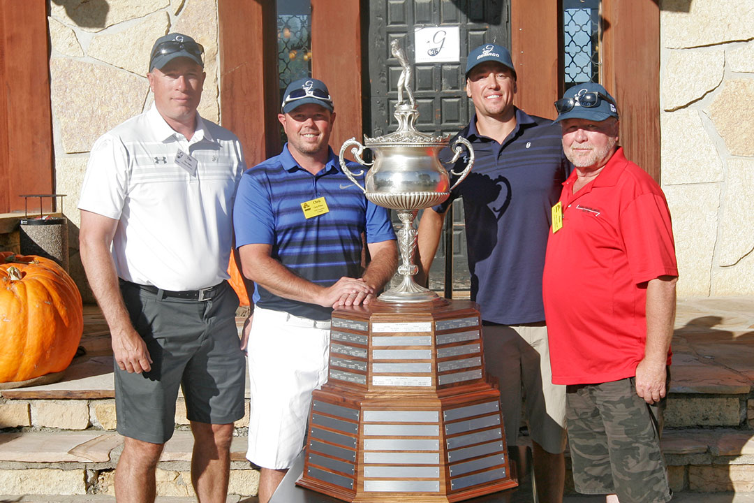 Odebolt Scramble Champions - Tim Malloy of Northstar Power LLC, Chris Wilsey of TAB Construction Company, Logan Mohr of GOMACO Corporation, and Sam Craghead of Craghead Building Co.