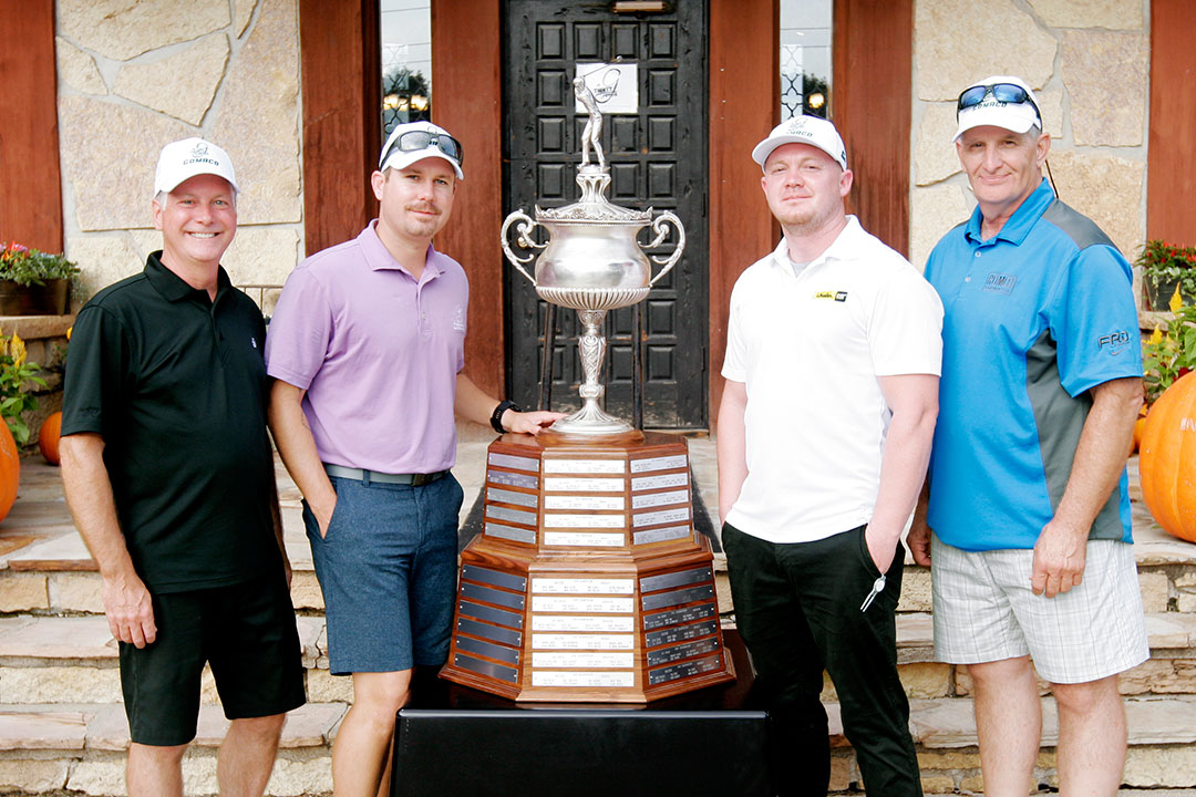 2018 Odebolt Scramble Champions - Mike Pilger of Wyco Tool Company, Aaron Gardner of Peter Kiewit Sons’, Inc., Joshua Rudarmel of Wheeler Machinery Co., and Jerry Yates of ROMCO