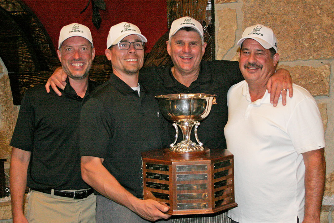 2018 Grand & Ida Grove Champions - Justin Sample of Cummins Sales and Service, Kyle Newman of Kohler, Glenn Mitchell of Carter Machinery Co., and Randy Miller of Iowa Contracting