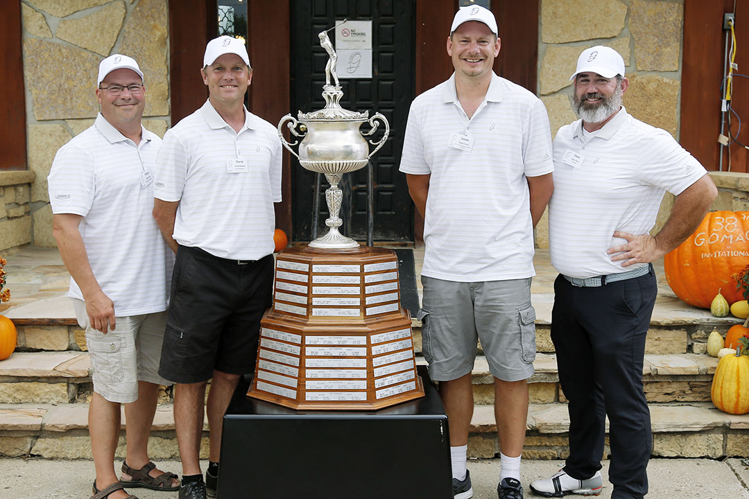 2019 Ida Grove Scramble Champions - Chris Geis of Ramco Innovations, David Barthel of Faris Machinery, Jason Gross of Deco Tool Supply an MSC Company, and Dane Peters of Topcon