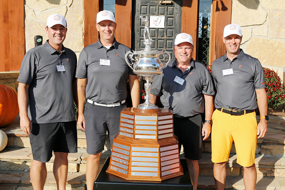 2021 Odebolt Scramble Champions - Mark Kline of Danfoss Power Solutions, Shane Jager of Cain, Ellsworth & Co., LLP, Terry Hennessey of Fabick CAT, and Kevin Garcia of Trimble Navigation LTD