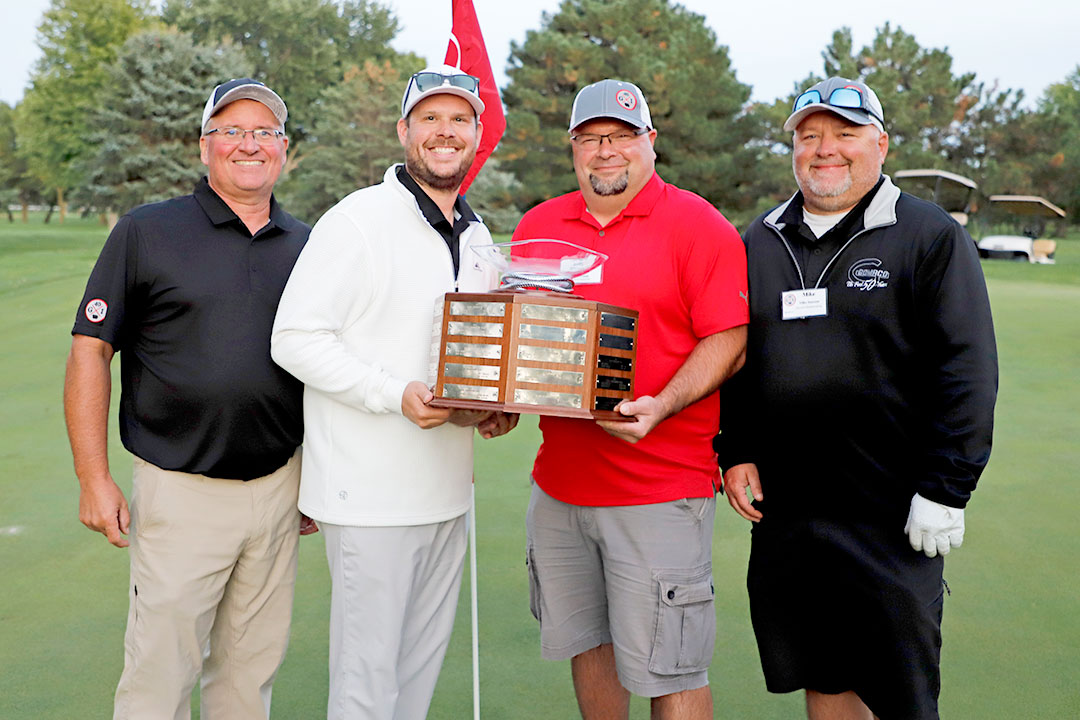 2022 Grand & Schleswig Champions - Keith Hansen of NextGen Fluid Power LLC, Joseph Beckman of Casappa Corporation, Andy Lundy of GOMACO, and Mike Sansom of Minnich Manufacturing