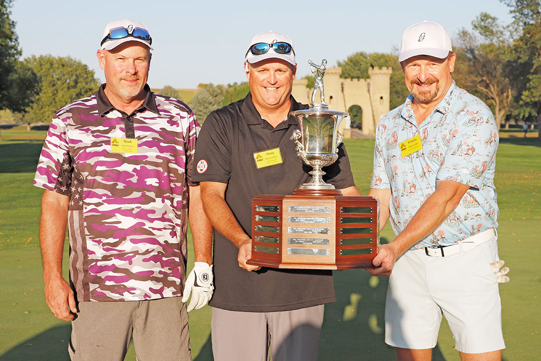 2024 Contractors' Shoot-Out Champions - Mark Weaver of Weaver-Bailey Contractors, Inc., Doug Spradley of XIT Paving and Construction Inc., and Tommy Welch of River City Concrete