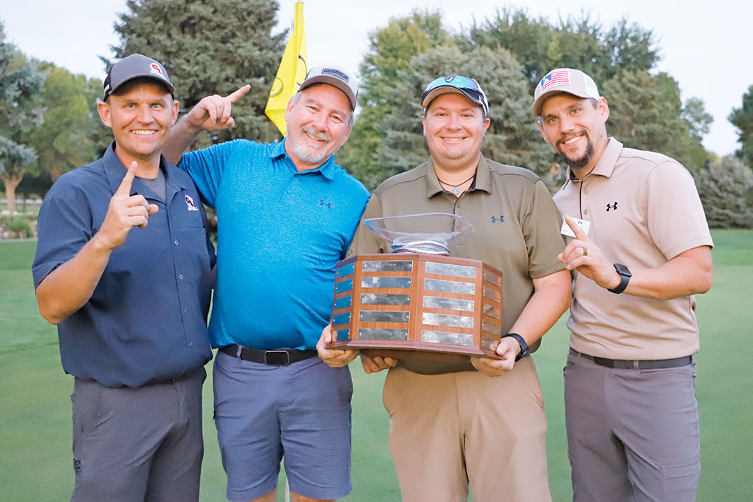2024 Grand & Ida Grove Champions - Chris Lautenschlager of CL Construction, Tim Lewellen of AERO Paving and Construction, Zach Corrigan of GOMACO Corporation, and Joe Iberl of Poclain Hydraulics